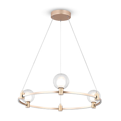 подвесной светильник кольцевой формы с шаровыми плафонами и золотистым покрытием