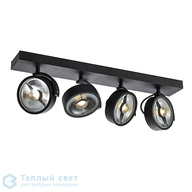трековый потолочный спот с четырьмя регулируемыми головками черного цвета