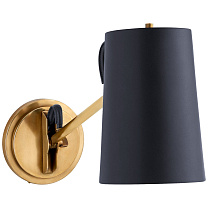 Benton Single Library Sconce натуральная латунь с абажуром из темно-синей кожи