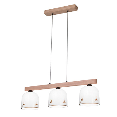 подвесная люстра с деревянной балкой и тремя плафонами