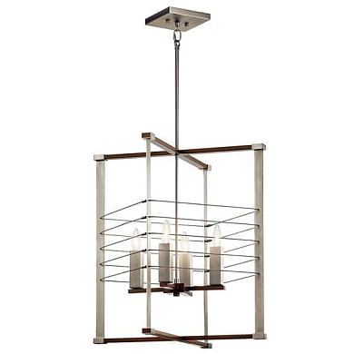 подвесной светильник с четырьмя рожками в никелевом корпусе