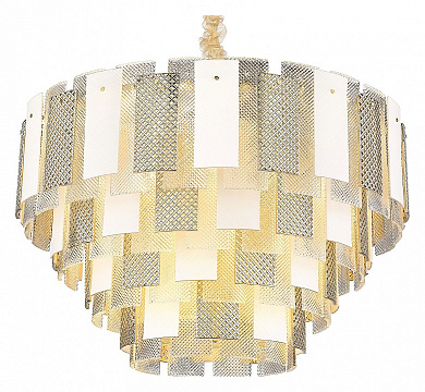 подвесная люстра с геометрическими золотыми панелями и перфорацией