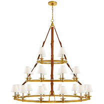 Westbury Triple Tier Chandelier натуральная латунь и седельная кожа с льняными абажурами