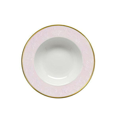 Taormina pink & gold rim soup plate ø 22 cm тарелка, Villari