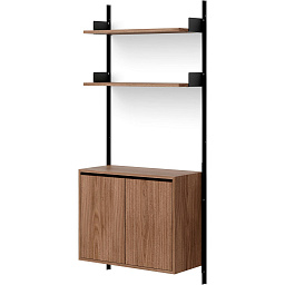 42917 New Works New Works Shelving System настенный стеллаж с ореховыми фасадами и черным каркасом
