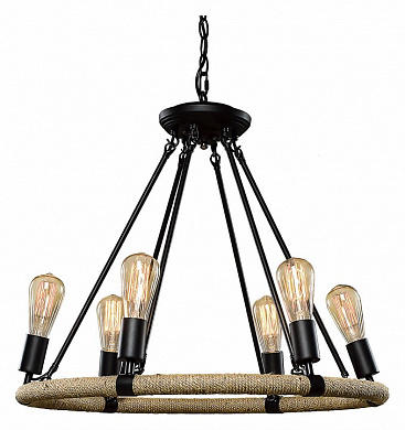 подвесной светильник из каната с металлическими держателями и лампами