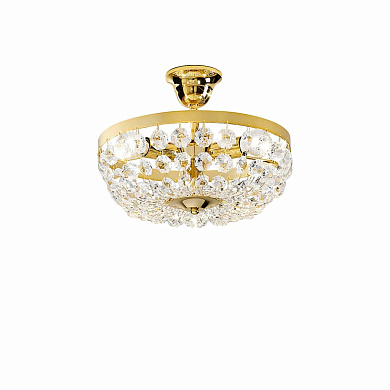 потолочный светильник с хрустальными подвесками на золотом основании