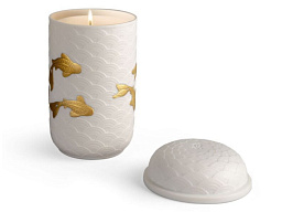 01040202 Lladro Koi фарфоровая свеча в цилиндрическом подсвечнике с золотистым декором