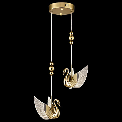 подвесной светильник с золотым корпусом и подвесом в форме лебедя