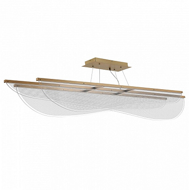 подвесной светильник с парой изогнутых стеклянных плафонов на металлической планке