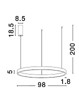 Triac Dimmable Brushed Silver Aluminium & Acrylic LED 106 Watt 220 Volt 4899Lm 3000K IP20 Light Up & Down D: 100 H: 200 cm