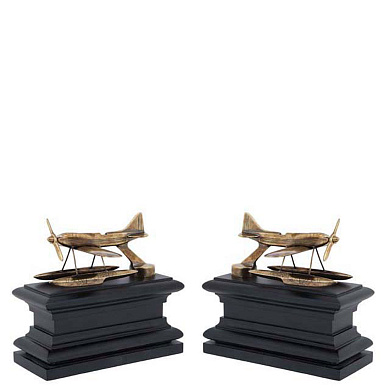 106611 Bookend Hydroplane brass / black wood set of 2 держатель для книг Eichholtz