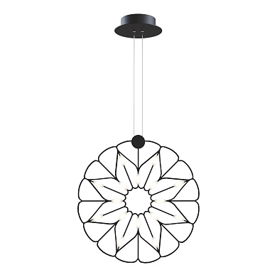 подвесной светильник черного цвета с декоративным резным диском в виде цветка