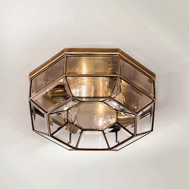 потолочный светильник из латуни с восьмигранным корпусом и зеркальным основанием