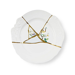 SE09612 Seletti Kintsugi фарфоровая тарелка с элементами позолоты и растительным узором