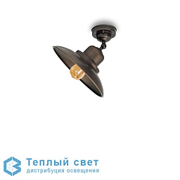 потолочный уличный светильник с наклонным металлическим плафоном и бронзовым корпусом