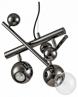 двухламповый подвесной светильник с шаровыми плафонами на перекрещенных хромированных штангах