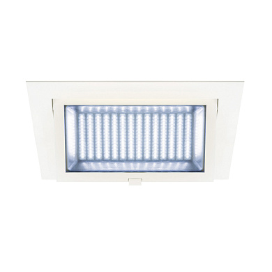 встраиваемый потолочный светильник белый с серебристой решеткой