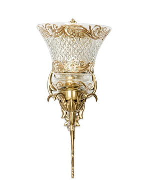 Ornate Brass &amp; Cut Glass Single Wall Sconce бра FOS Lighting JalAntq-JaipurGhanti-WL1