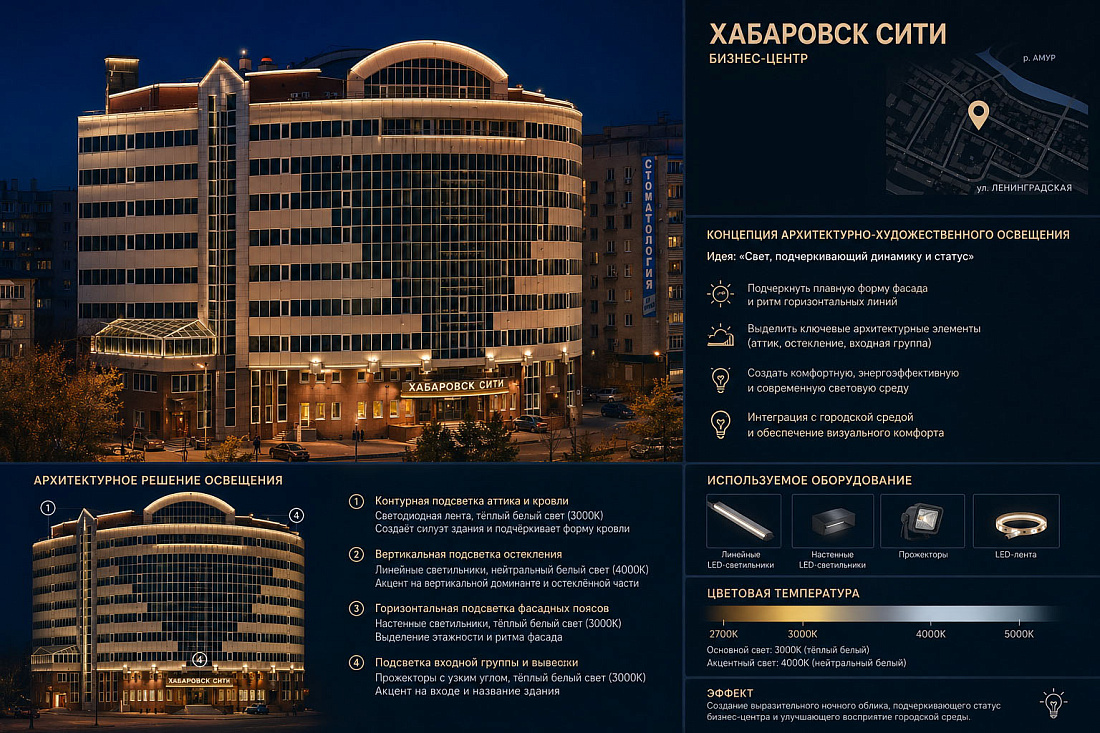 Концепция - фасадное освещение БЦ в Хабаровске — фото 1