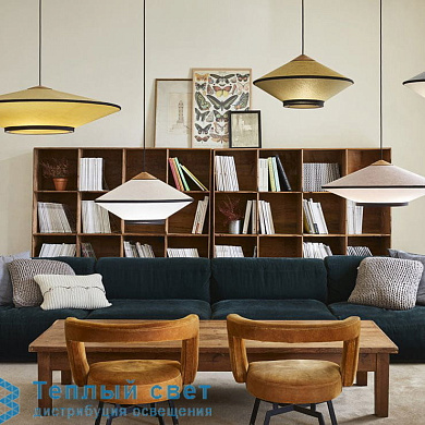 подвесной светильник с крупным текстильным плафоном для зонального освещения