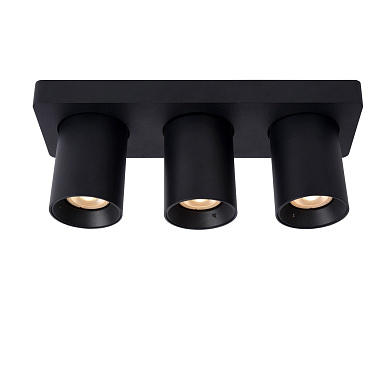 потолочный светильник с тремя цилиндрическими плафонами чёрного цвета
