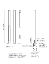TOPA 320-2 LED GALVANISED 340 x 25 x 25 cm; TOPA 320-2 LED CORTEN VOL 0,213 m3; TOPA 320-2: SET OF BOLT FIXTURES 3