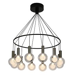 Подвесная люстра Favourite Kula 4378-12P — чёрная люстра из 12 стеклянных шаров, Ø650 мм