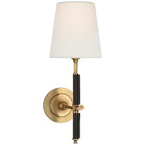 Bryant Wrapped Sconce полированная старая латунь и шоколадная кожа с льняным абажуром