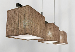 ASSIOUT 3 Davidts lighting Assiout подвесной светильник с тремя прямоугольными текстильными абажурами в линейной композиции