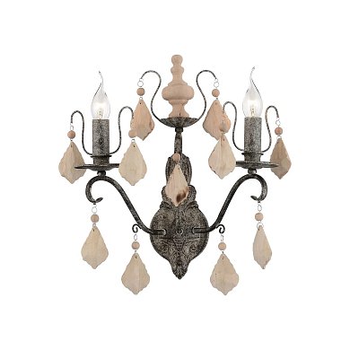 Бра Favourite Albero 1763-2W — двухрожковое бра с деревянными подвесками-листьями на сером каркасе