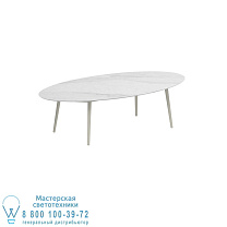 НИЗКИЙ ОБЕДЕННЫЙ СТОЛ STYLETTO 250X130CM, АЛЮМИНИЕВЫЕ НОЖКИ, ГРИБНАЯ КЕРАМИЧЕСКАЯ СТОЛЕШНИЦА BIANCO STATUARIO Royal Botania