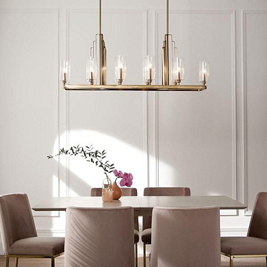 Kimrose 10 Light Linear Chandelier with Clear Fluted Glass Brushed Natural Brass люстра 52413BNB Kichler