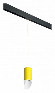 подвесной светильник с узким цилиндрическим плафоном жёлтого оттенка для однофазного трека