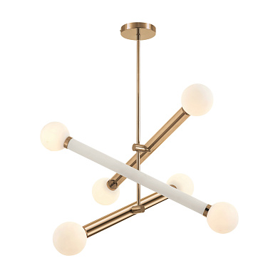 подвесной светильник с латунным каркасом и белыми сферическими плафонами