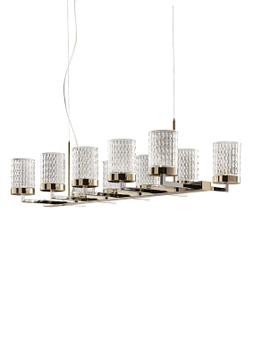 подвесной линейный светильник с десятью стеклянными плафонами