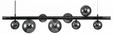подвесной светильник с десятью черными шаровыми плафонами на горизонтальной штанге
