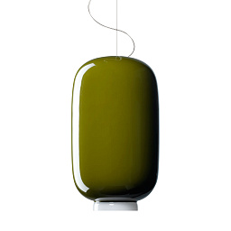 FN210072E_40 Foscarini Chouchin подвесная люстра со стеклянным плафоном в форме капсулы зелёного цвета