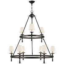Classic Two-Tier Ring Chandelier бронза с льняными абажурами