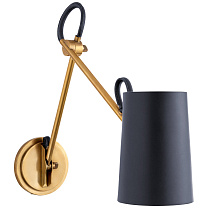 Benton Double Library Sconce натуральная латунь с абажуром из темно-синей кожи