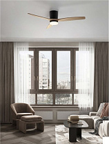 Sandy Black Metal & Acrylic, Natural Wood Solid Blades 6 Speeds DC Motor 40 Watt <50 dB 220-240Volt LED 18 Watt 1170Lm IP20 3000-4000-6500K CCT by Remote Control Blades L: 52
