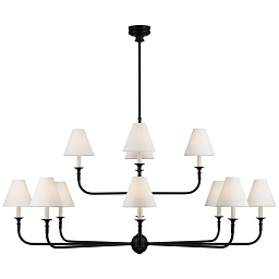 TOB5453AI/EBO-L Visual Comfort Piaf подвесная двухъярусная люстра с текстильными абажурами на деревянно-металлическом каркасе