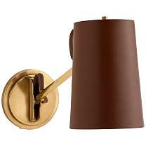 Benton Single Library Sconce натуральная латунь с абажуром из седельной кожи