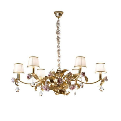 Peony 6 light chandelier - gold & pink люстра, Villari