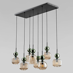 a071836 TK Lighting Sophia Green Cognac подвесная люстра с множеством стеклянных плафонов и зелёными стеклянными шарами