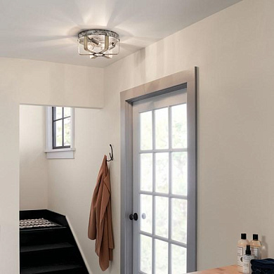 Gartin 12" 3 Light Flush Mount Galvanized Steel White-Washed Wood потолочный светильник 38241 Kichler