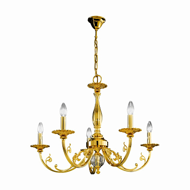 подвесная люстра с пятью рожками цвета золото 24 карата