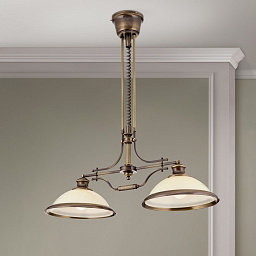 LU 1377/2 Patina Zug/355 champ Orion Austrian Old Lamp подвесной двухламповый светильник с купольными плафонами на классической траверсе