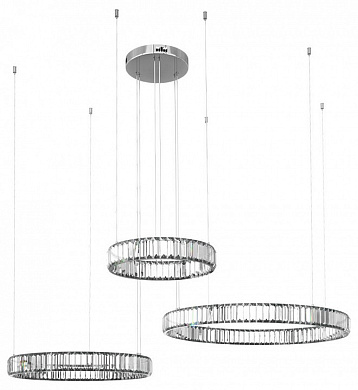 подвесная люстра с тремя кольцами из хрусталя на тросах