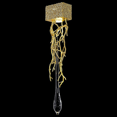 настенное бра с золотистым основанием и хрустальными подвесками